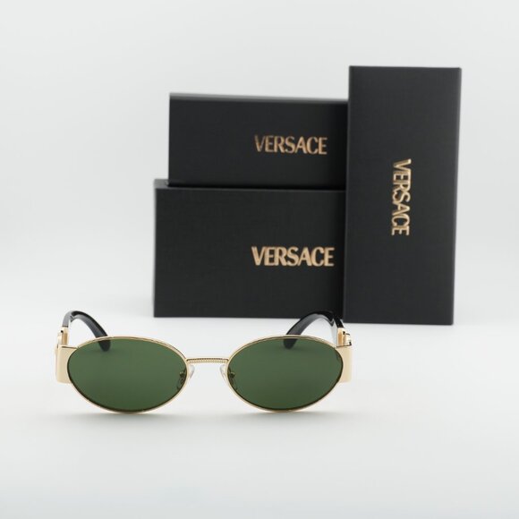 Versace VE2299 100271 Oval Sunglasses - Gold/Black/Dark Green main image 5